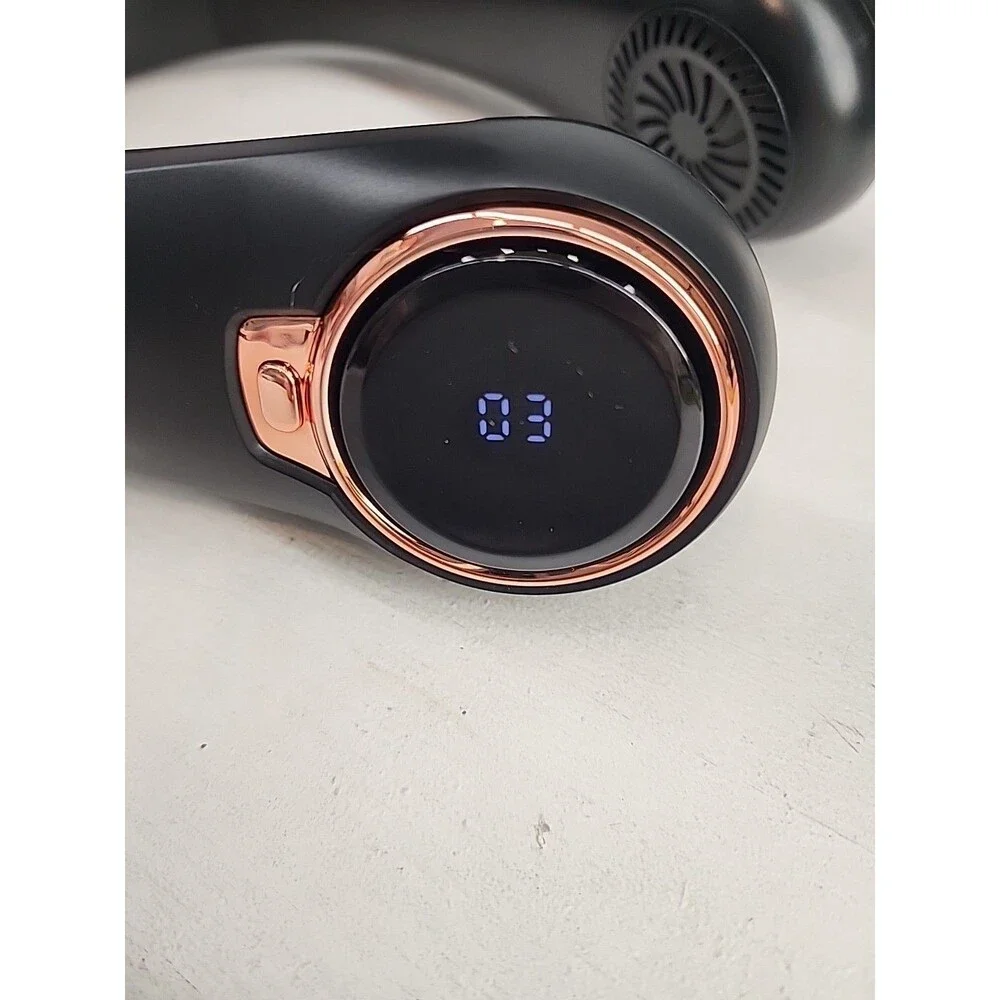 Black Neckband Personal Fan with Rose Gold Accents